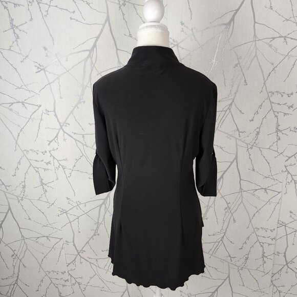Joseph Ribkoff Black Stretch Knit Pleated Drape Button Up Tunic - Picture 4 of 5